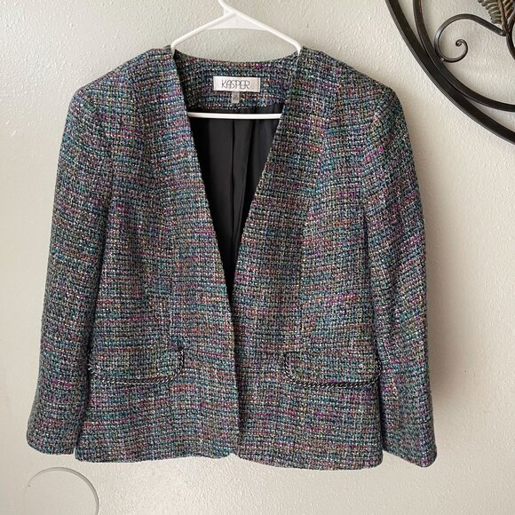 Kasper Womens Multicolor Tweed Blazer Size 10 Hook-and-eye front closure - Picture 8 of 12